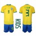 Brasil Thiago Silva #3 Hjemmedraktsett Barn VM 2022 Korte ermer (+ Korte bukser)